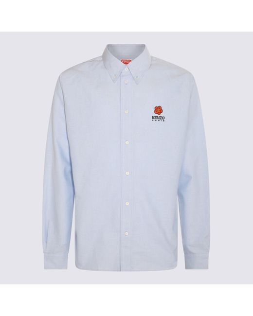 KENZO Light Blue Cotton Boke Flower Shirt for men