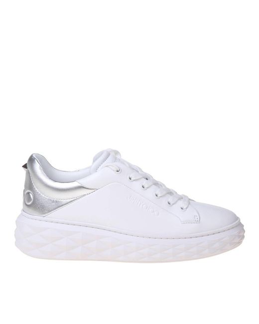 Jimmy Choo White Diamond Maxi Brand-embossed Leather Low-top Trainers
