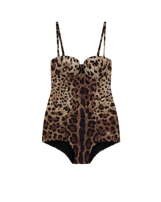 Dolce & Gabbana Brown 'Leopardo' One-Piece Swimsuit