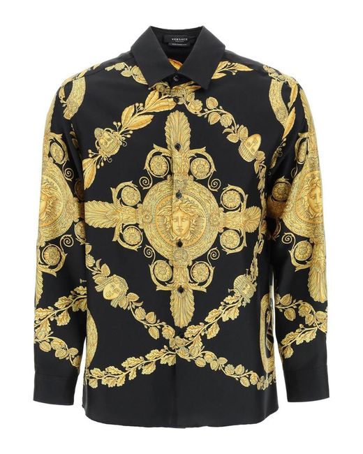 Versace Maschera Baroque Silk Shirt in Black for Men | Lyst
