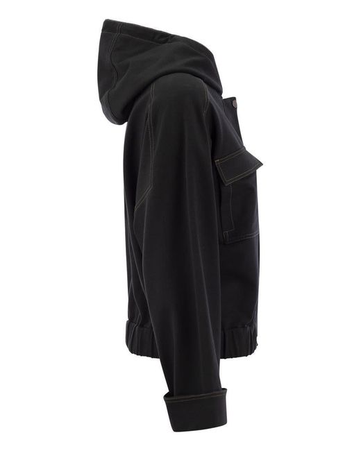 Brunello Cucinelli Black Lightweight Stretch Cotton Fleece Outerwear With Jewellery