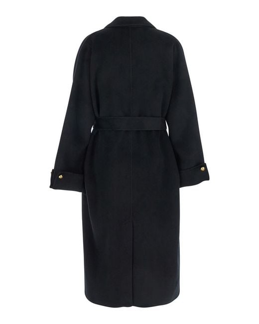 Elisabetta Franchi Black Coat With Notched Revers And Front Belt Closure