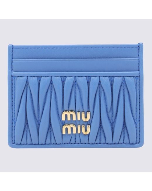 カードケース・名刺入れ MIU MIU LIGHT BLUE LEATHER CARD HOLDER Miu Miu Light Leather Card Holder in Blue | Lyst