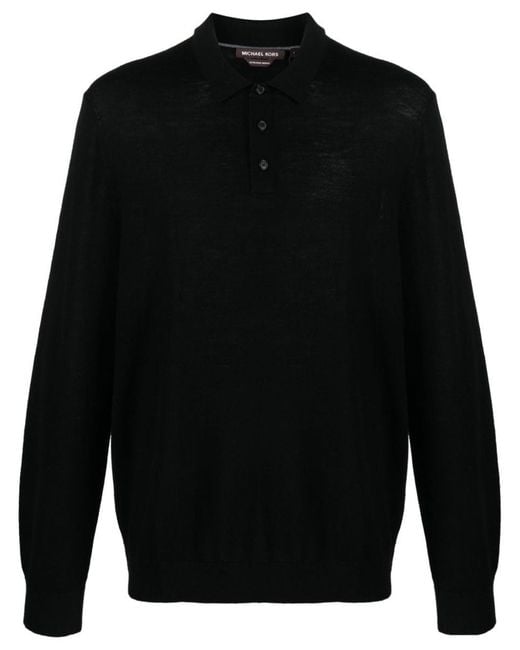 Michael Kors Black Core Merino Long Sleeves Polo for men