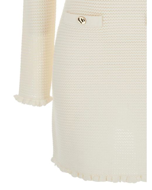Self-Portrait White Mini Knit Dress With Buttons