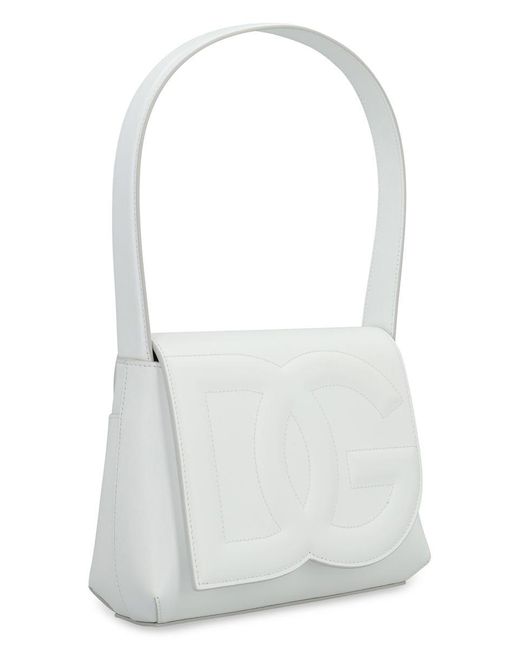 Dolce & Gabbana White Dg Logo Leather Shoulder Bag