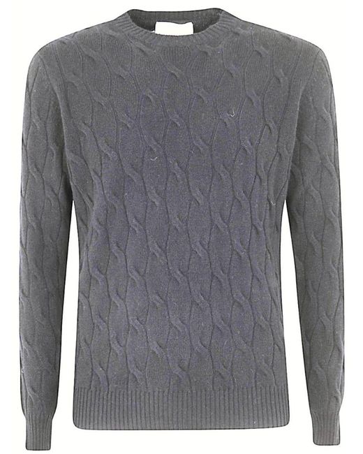 FILIPPO DE LAURENTIIS Gray Wool Cashmere Long Sleeves Crew Neck Sweater With Braid for men