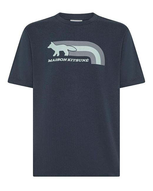 Maison Kitsuné Blue Cotton T-Shirt With Back Print for men