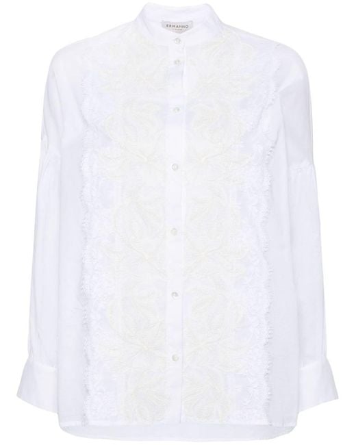 ERMANNO FIRENZE White Embroidered Cotton Shirt