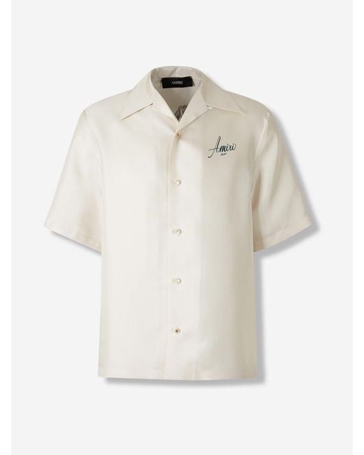 Amiri White Silk Bowling Shirt for men