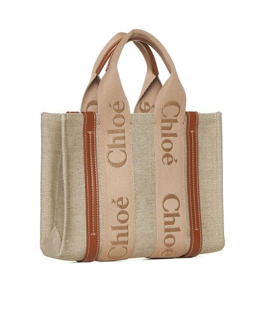 Chloé Natural Woody Linen Small Tote Bag
