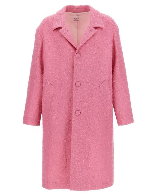 Ami Paris Single Breast Bouclè Coat Coats, Trench Coats in Pink for Men ...