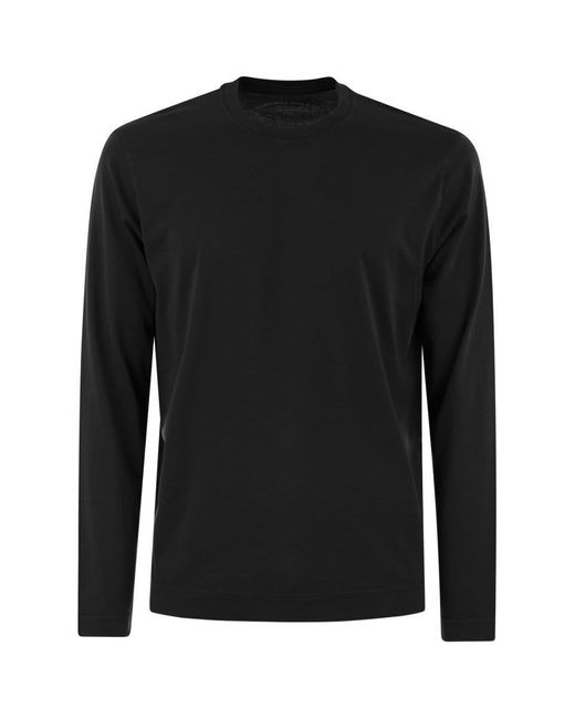 Fedeli Black Long-sleeved Cotton T-shirt for men