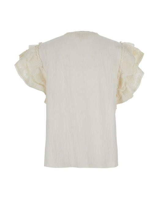 M.A.B.E White Top With V-neck On The Front And Knot Closure In Fabric Woman