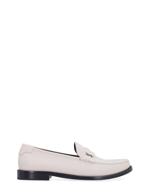 Saint Laurent White Monogram Leather Loafers