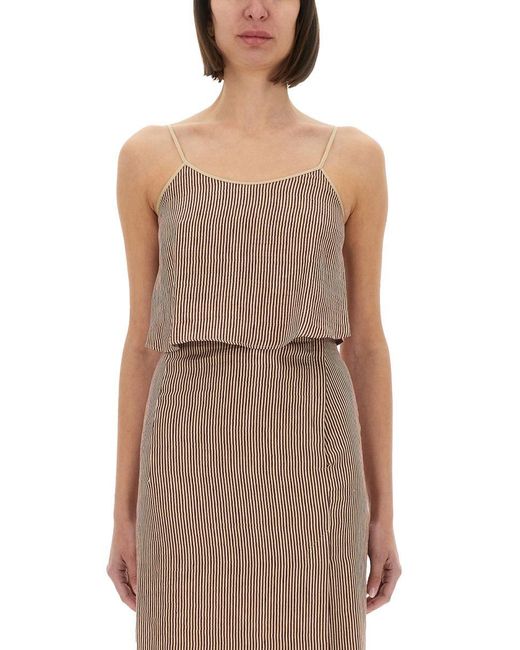 Alysi Brown "Micro Stripe" Top With Laces
