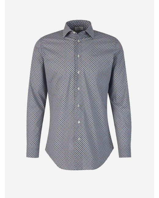 Etro Blue Printed Cotton Shirt for men