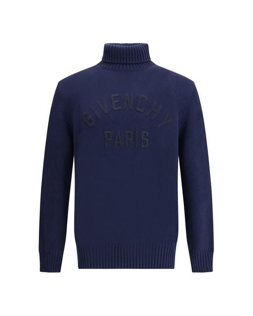 Givenchy Blue Logo Turtleneck Sweater for men