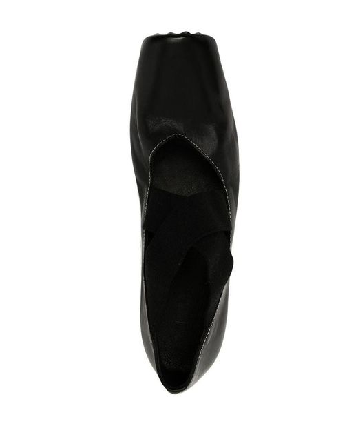 Uma Wang Black Square-toe 35mm Leather Ballerina Shoes