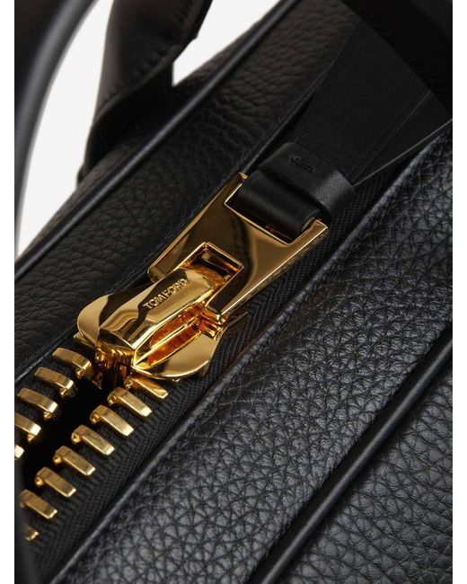 Tom Ford Black Leather Zipper L Briefcase for men