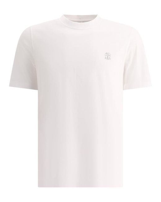 Brunello Cucinelli White Cotton Jersey Crew Neck T-Shirt With Printed Logo for men