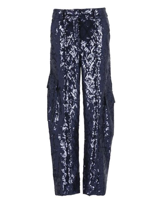 ROTATE BIRGER CHRISTENSEN Blue Relaxed Fit Pants With All-Over Paillette Design