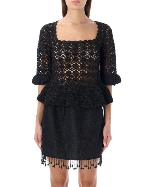 Ganni Crochet Top in Black | Lyst