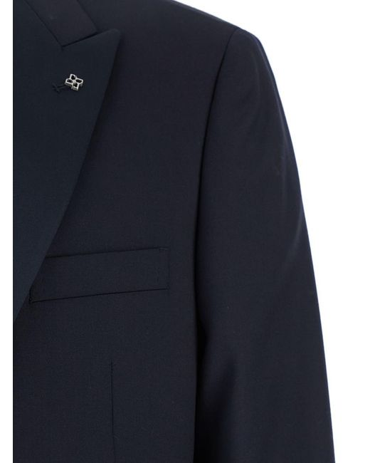 Tagliatore Blue Single-Breasted Suit With Peak Revers for men