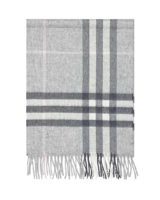 Burberry Gray Wool Check Scarf With Fringes for men