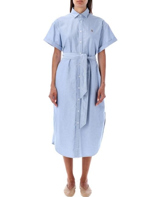 Polo Ralph Lauren Belted Oxford Shirtdress in Blue | Lyst