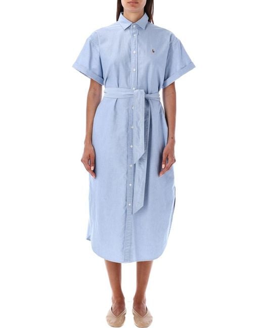 Polo Ralph Lauren Blue Belted Oxford Shirtdress