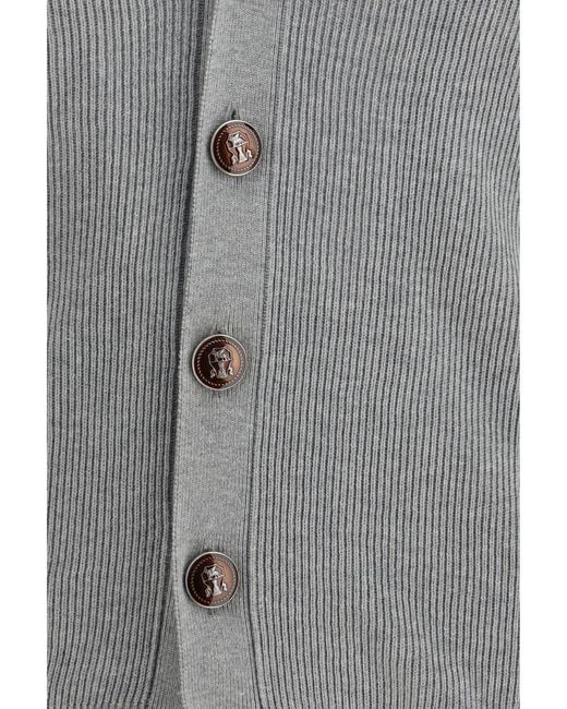 Brunello Cucinelli Gray Ribbed Cardigan for men