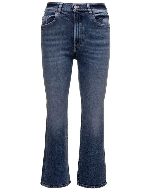 ICON DENIM Blue Black High-waisted Slightly Flared Jeans In Cotton Denim Woman