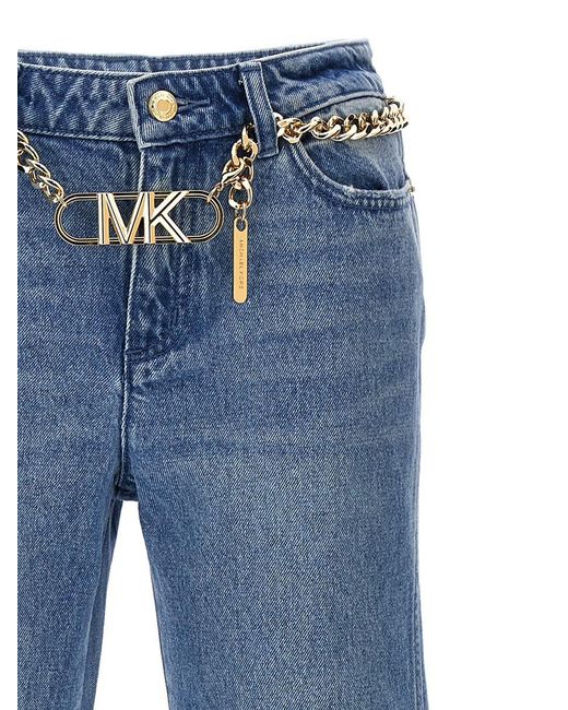 MICHAEL Michael Kors Blue 'Flare Chain Belt' Jeans