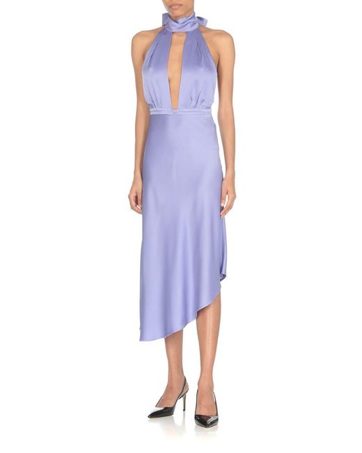 Elisabetta Franchi Purple Satin Midi Dress