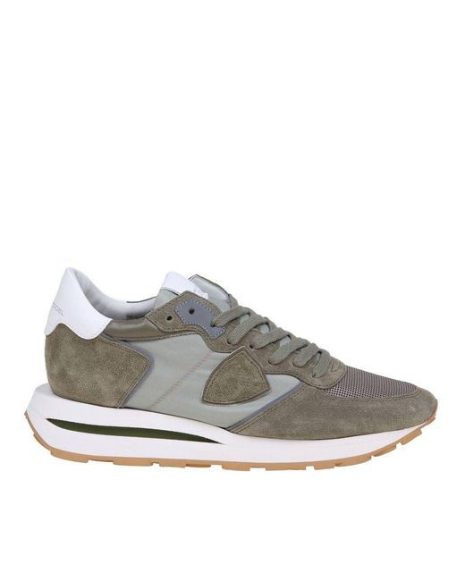 Philippe Model Gray Nylon And Suede Sneakers for men