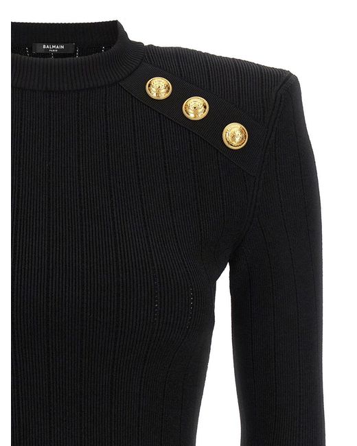 Balmain Black Crew-neck Sweater With Buttons