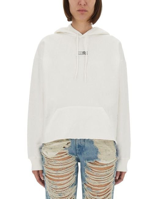 MM6 by Maison Martin Margiela White Drawstring Hooded Sweatshirt