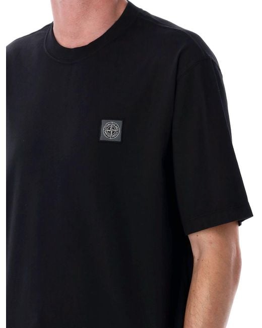Stone Island Black Compass Patch Cotton T-Shirt for men