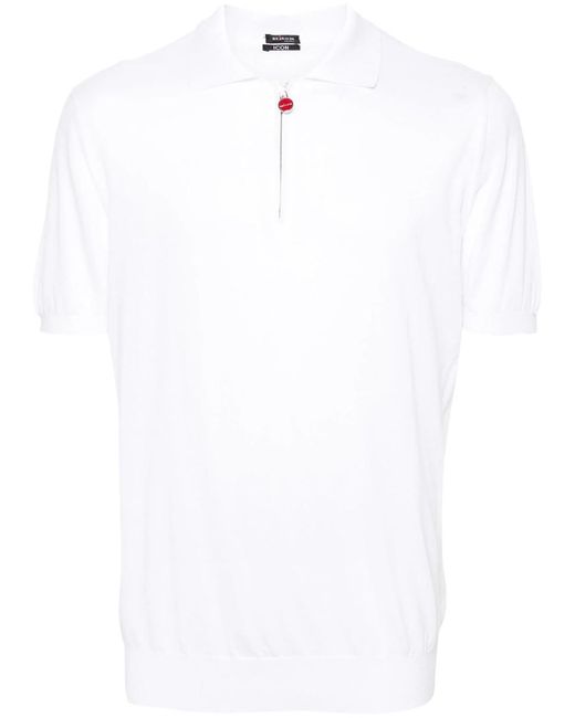 Kiton White Fine Knit Polo Shirt for men