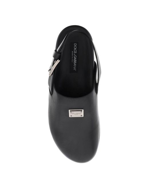 Dolce & Gabbana Black Leather Clogs With Buckle for men
