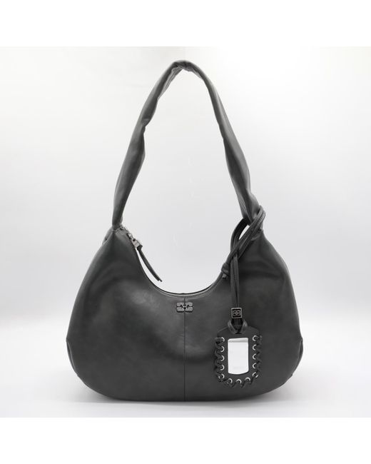 Ganni Black Leather Hobo Medium Shoulder Bag