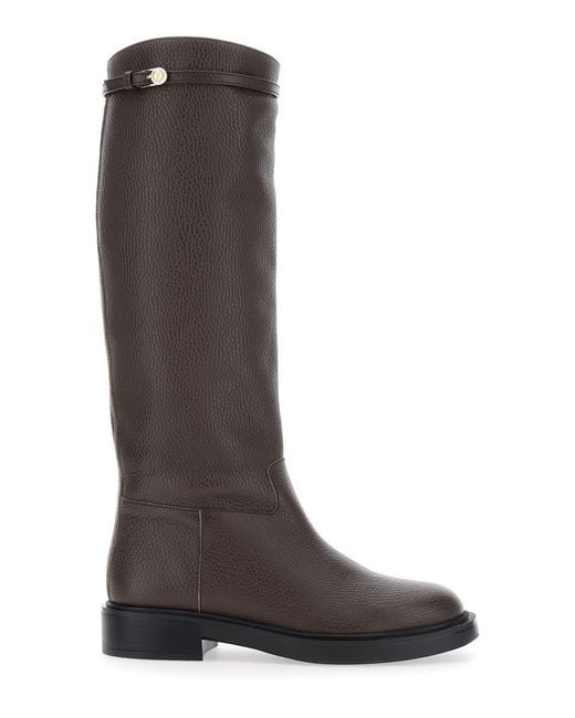 Pollini Brown Knee-High Boots With Buckle Detail