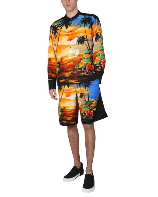 Dolce & Gabbana Orange Hawaii Print Shirt for men