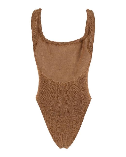 Hunza G Brown One-Piece Swimsuit With Squared Neckline