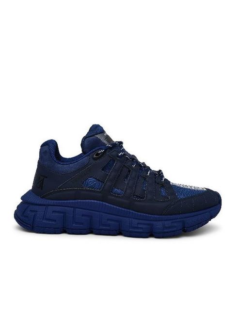 Versace Blue Leather Blend Trigreca Sneakers for men