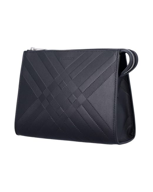Burberry Blue Embossed Check Leather Pouch for men