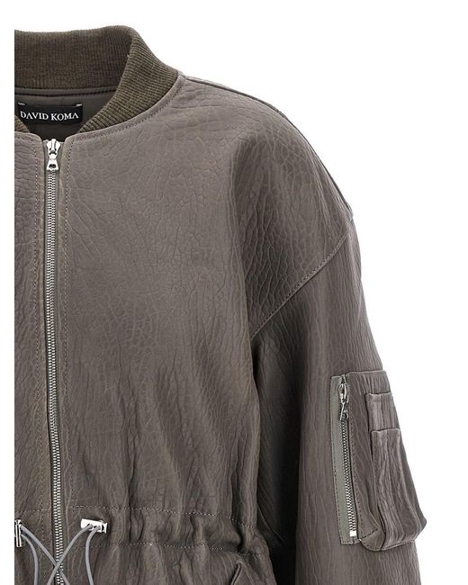 David Koma Gray Oversize Leather Bomber Jacket Casual Jackets