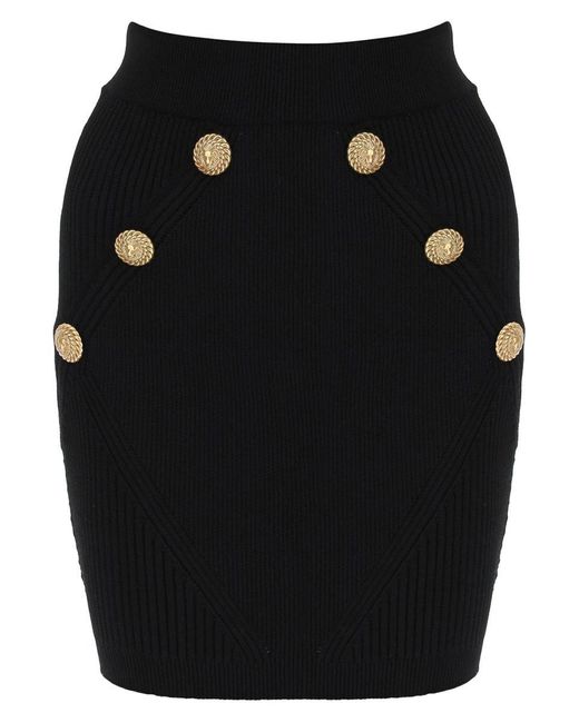 Balmain Black Knit Mini Skirt With Embossed Buttons