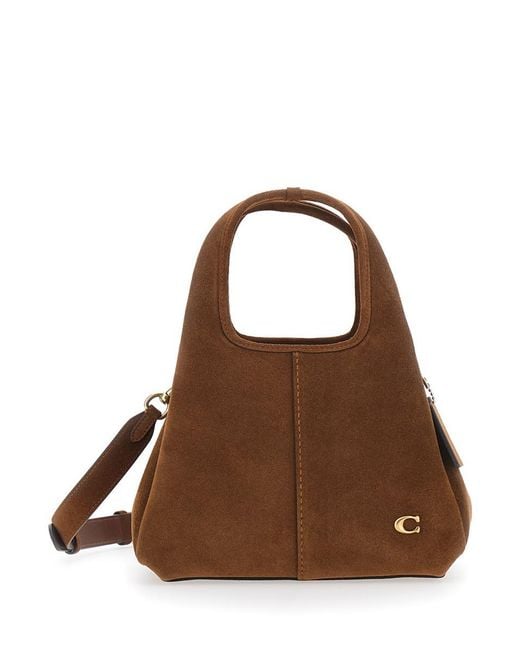 COACH Brown 'Lana' Crossbody Bag With Metallic Logo Plate And Contrast Stitching